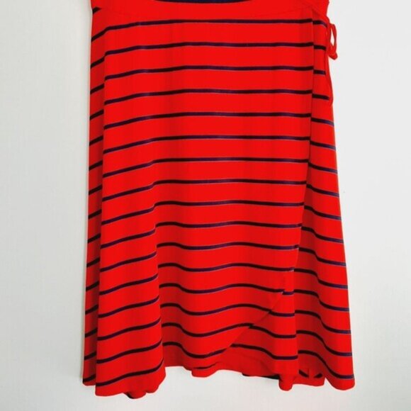 TORRID \ Faux Wrap Knee Length Midi Dress Stretch Jersey Knit Stripe Red Blue M - Picture 4 of 13